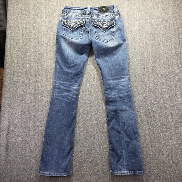 Miss Me Jeans Womens 26 Blue Mid-Rise Slim Boot Rhinestone Embellished Pockets - Picture 1 of 11